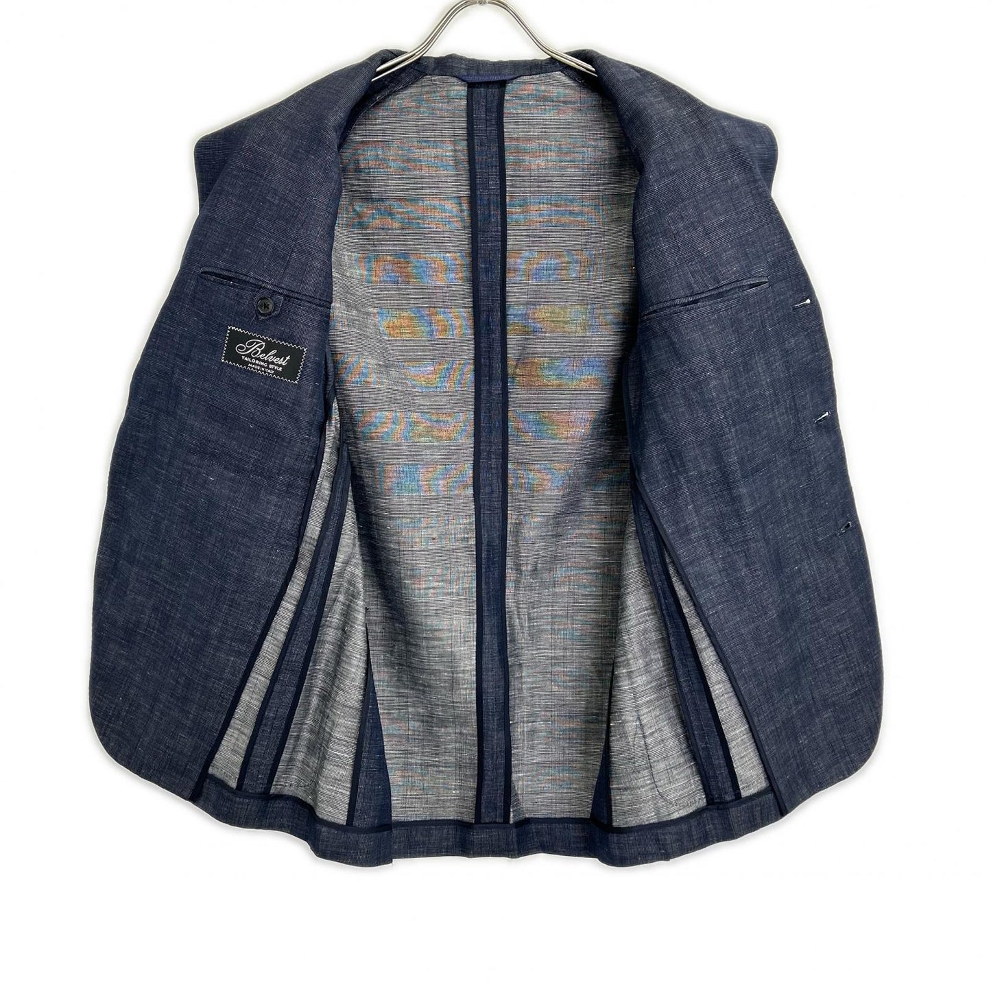Belvest G10547 Navy Wool x Linen Side Vent 3B Tailored Jacket