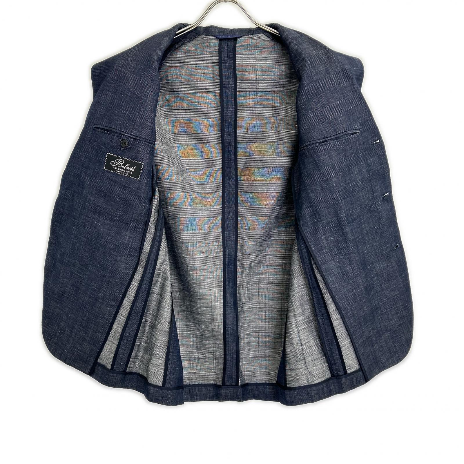 Belvest G10547 Navy Wool x Linen Side Vent 3B Tailored Jacket