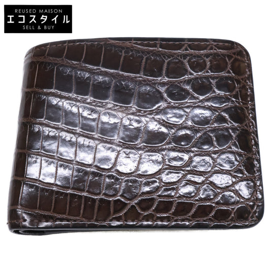 【美品】GROUNDER/CRC(EB)/CH ｸﾞﾗｳﾝﾀﾞｰ ｸﾛｺﾀﾞｲﾙ/ｲﾝｸﾞﾘｯｼｭﾌﾞﾗｲﾄﾞﾙ 小銭入れ付き二つ折り財布 二つ折り財布（小銭入れあり） メンズ