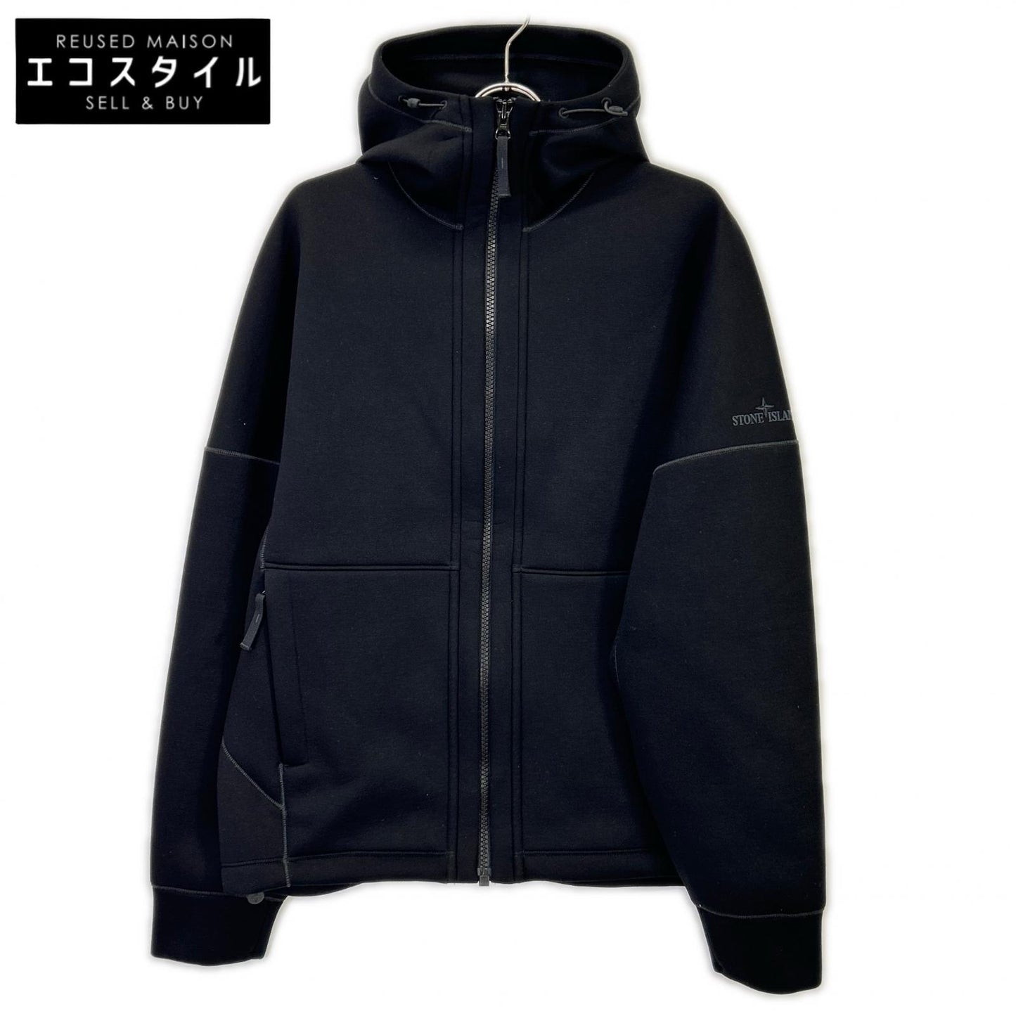 STONE ISLAND ストーンアイランド 23SS K2S156100031 S0213 ブラック レーヨン ロゴ刺繍 ドローコードジップフーディ トップス