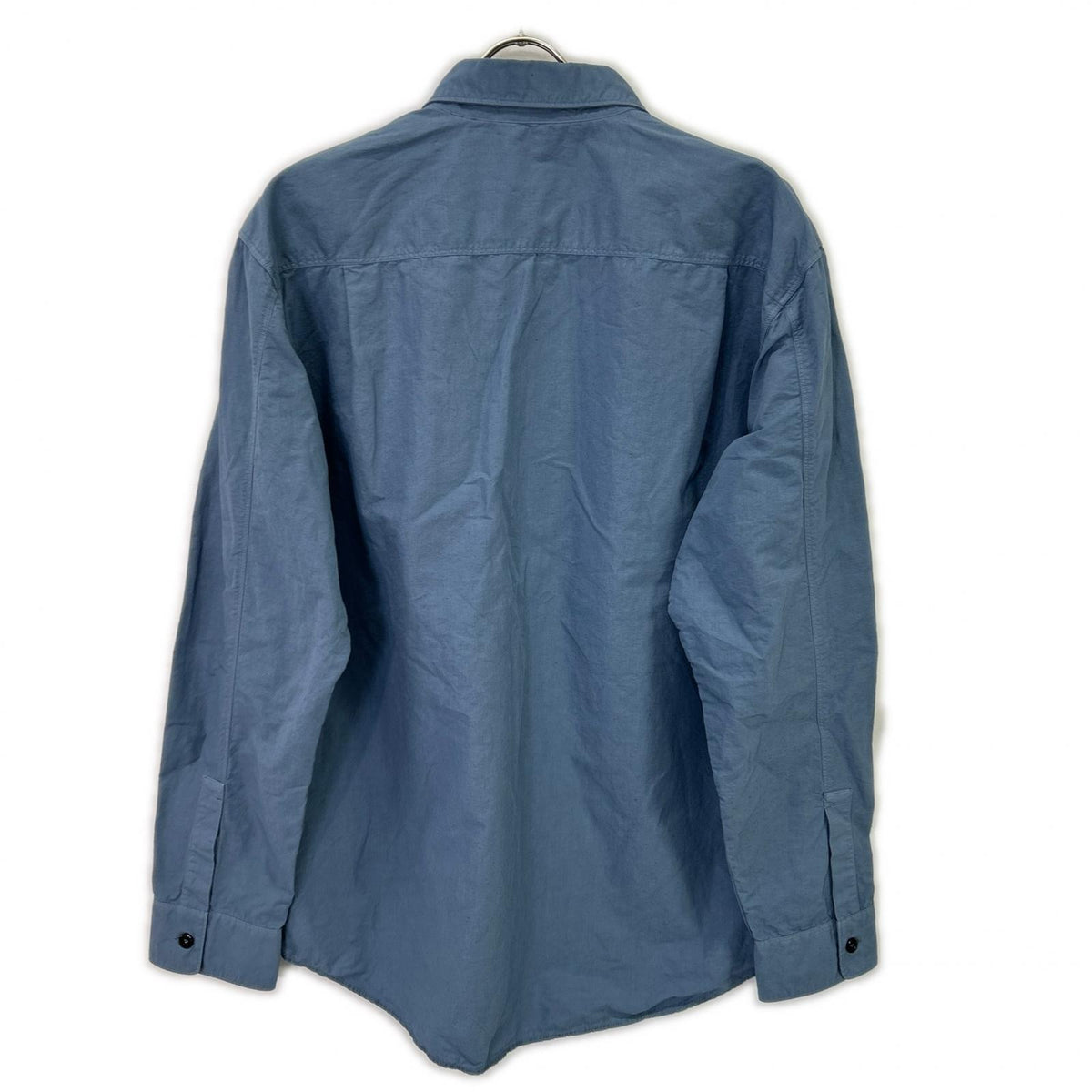 STONE ISLAND 24SS 801511701 Blue Cotton x Linen Logo Embroidered Button-Down Long-Sleeve Shirt