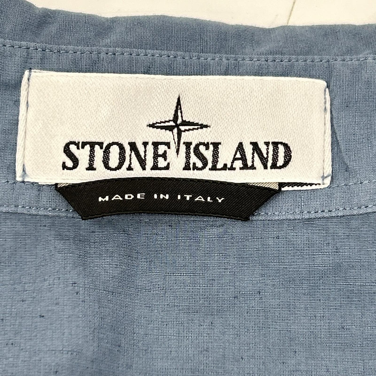 STONE ISLAND 24SS 801511701 Blue Cotton x Linen Logo Embroidered Button-Down Long-Sleeve Shirt