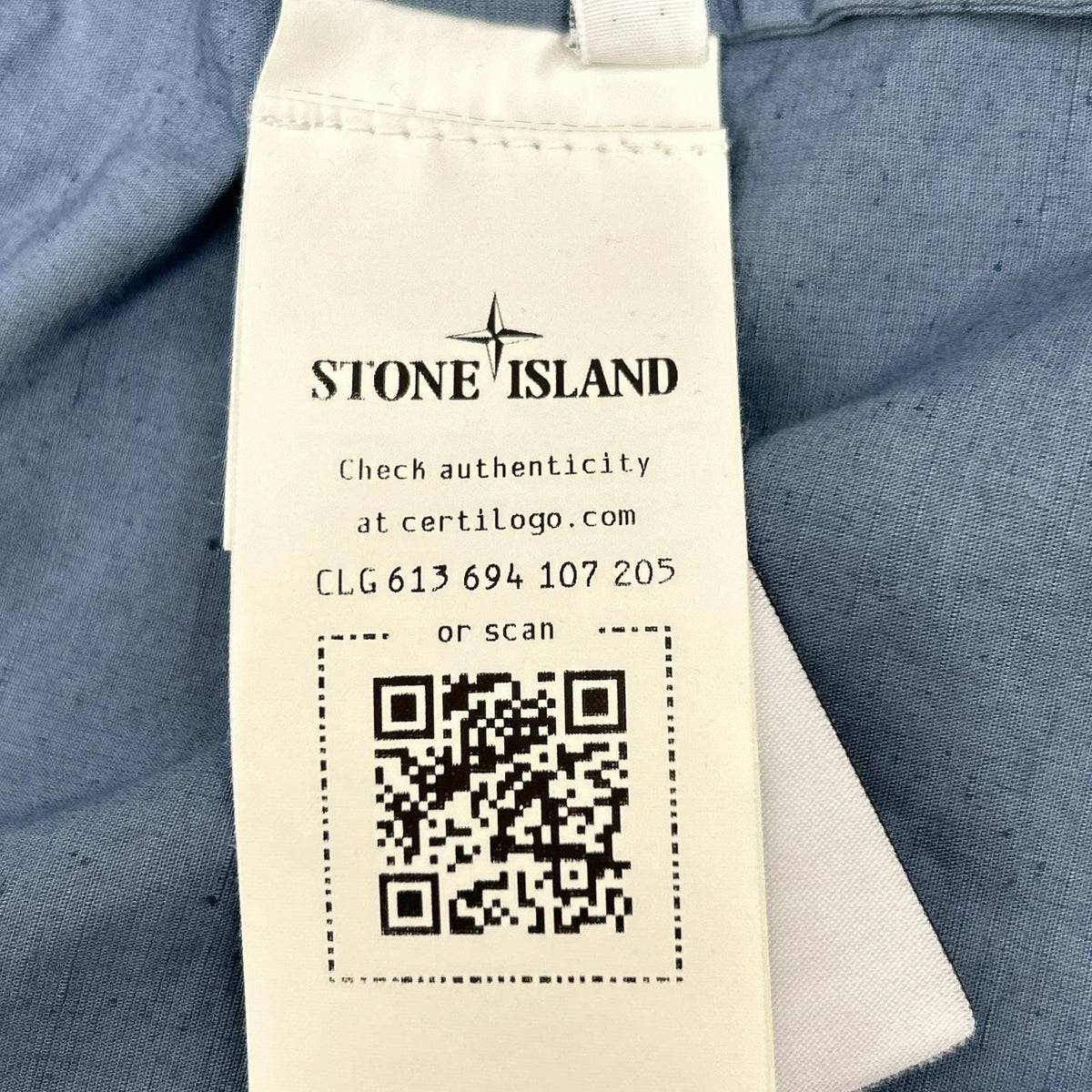 STONE ISLAND 24SS 801511701 Blue Cotton x Linen Logo Embroidered Button-Down Long-Sleeve Shirt