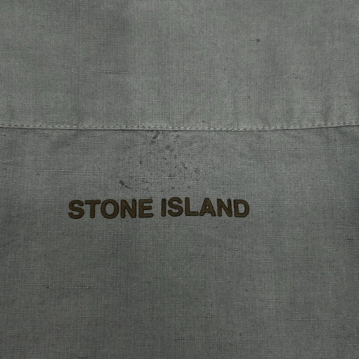 STONE ISLAND 24SS 801511701 Blue Cotton x Linen Logo Embroidered Button-Down Long-Sleeve Shirt