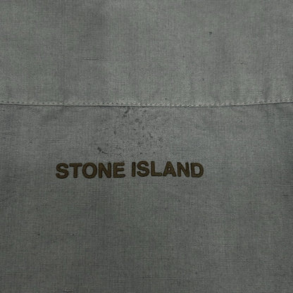 STONE ISLAND 24SS 801511701 Blue Cotton x Linen Logo Embroidered Button-Down Long-Sleeve Shirt