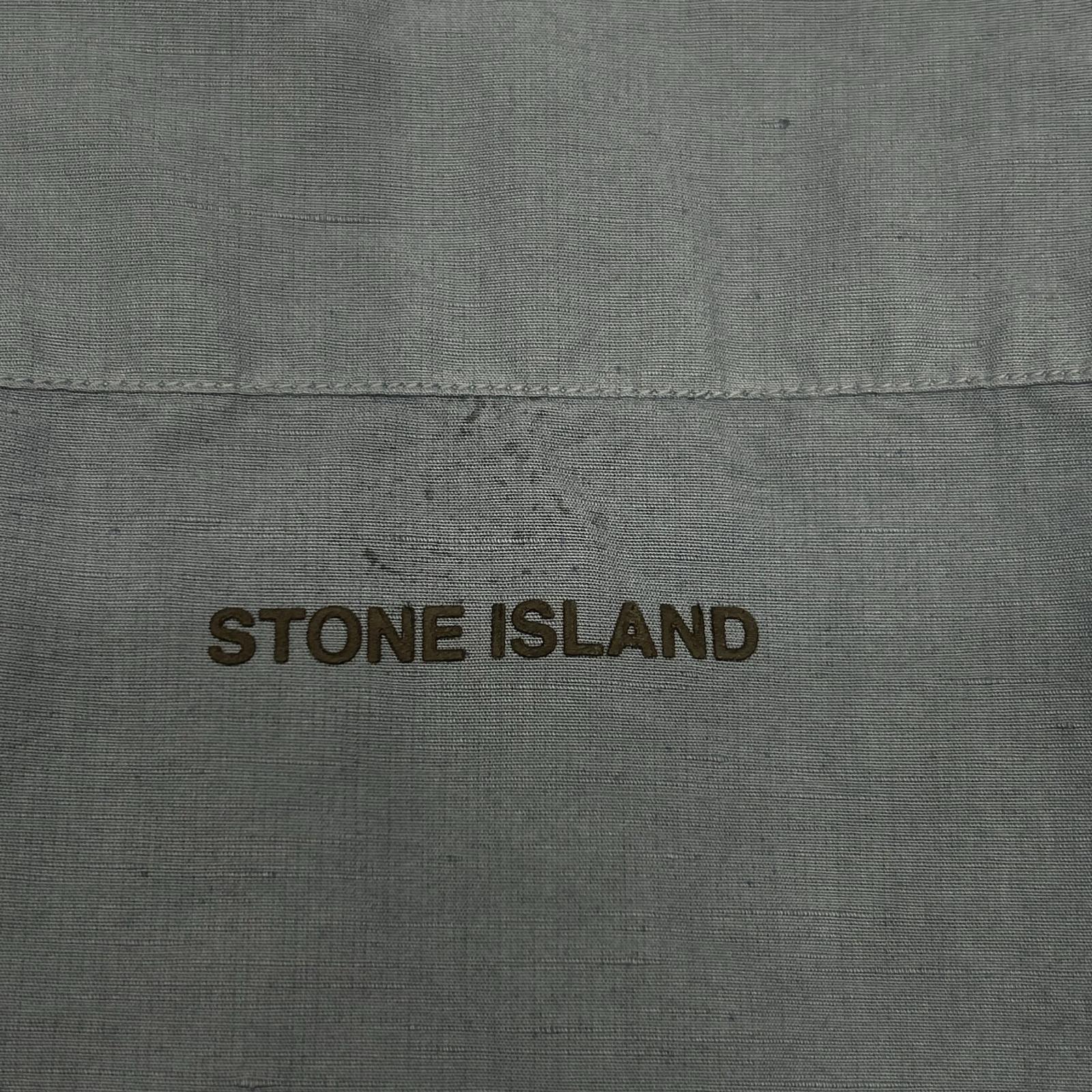 STONE ISLAND 24SS 801511701 Blue Cotton x Linen Logo Embroidered Button-Down Long-Sleeve Shirt