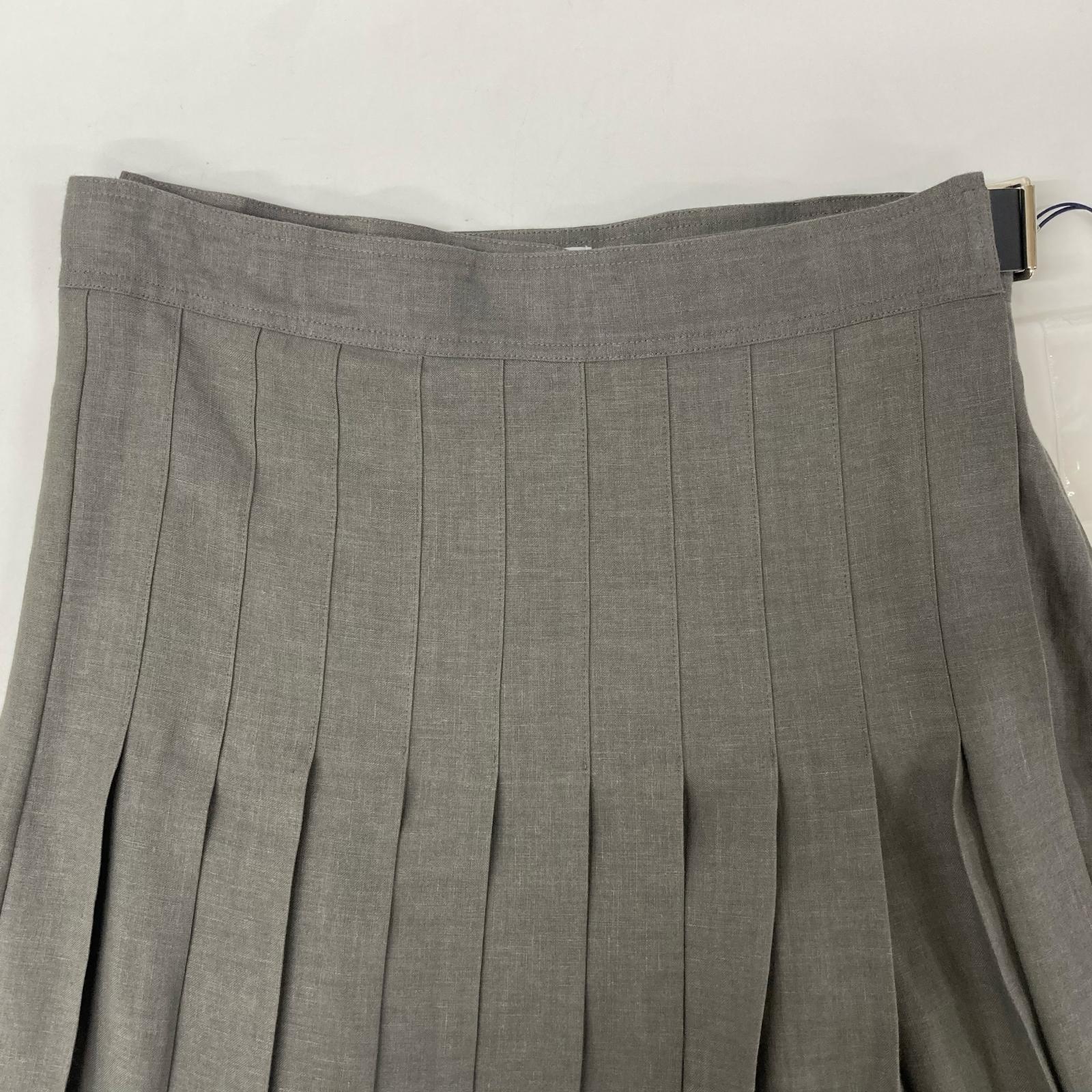 JOHN SMEDLEY ジョンスメドレー A2731FS 309 グレー リネン100 ランダムタック ベルテッドフレアロングスカート スカート