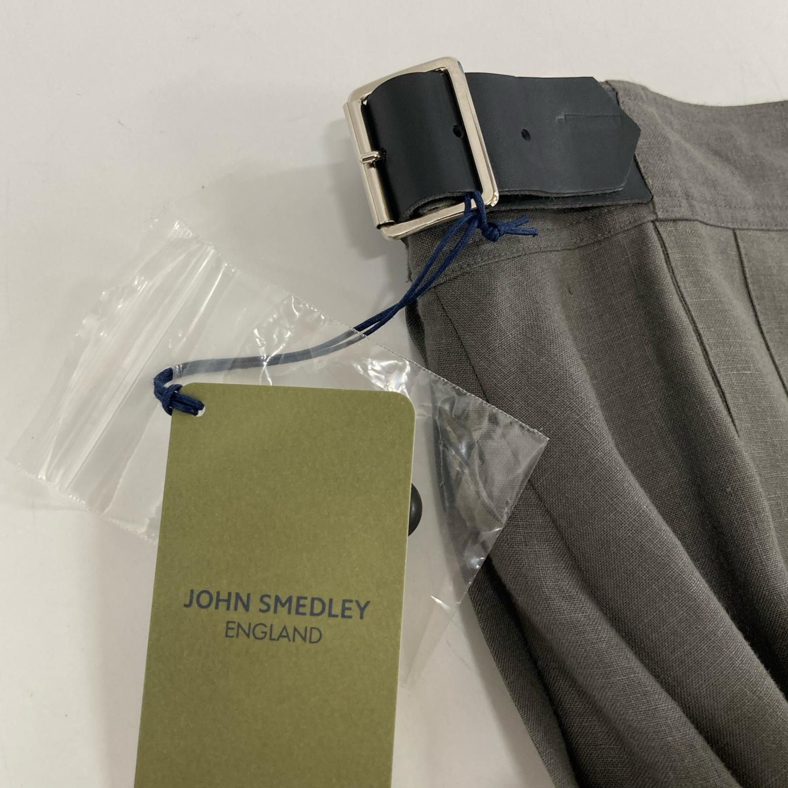JOHN SMEDLEY ジョンスメドレー A2731FS 309 グレー リネン100 ランダムタック ベルテッドフレアロングスカート スカート