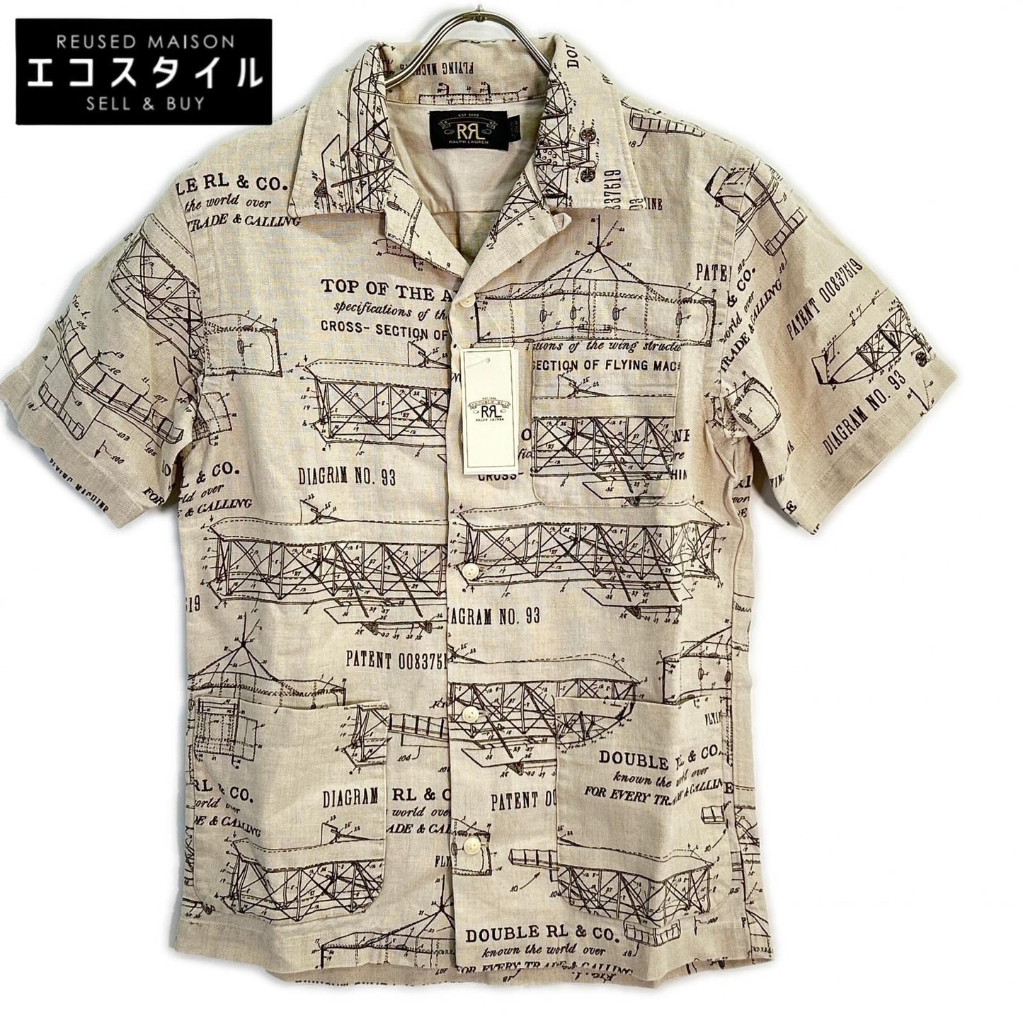 RRL 双R标 MNRRWOV1N820058 亚麻 蓝印花 三口袋 短袖运动衬衫 上衣 XS