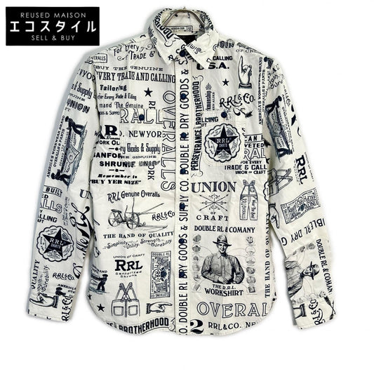 RRL ダブルアールエル MNRRWOV16820270 ホワイト×インディゴ コットンポプリン グラフィックプリント ロングスリーブシャツ トップス