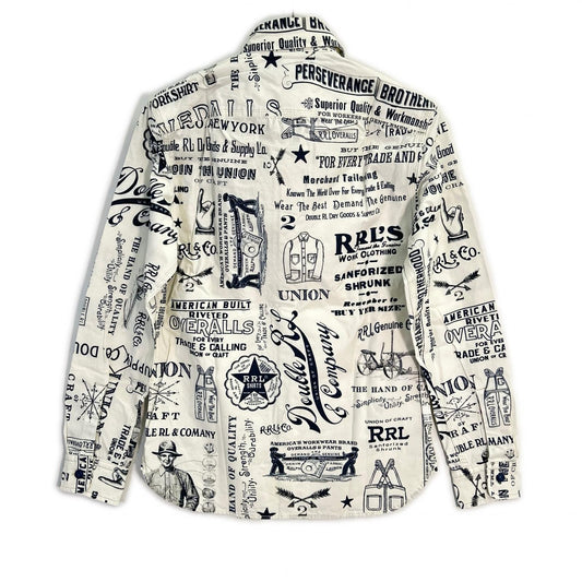 RRL ダブルアールエル MNRRWOV16820270 ホワイト×インディゴ コットンポプリン グラフィックプリント ロングスリーブシャツ トップス
