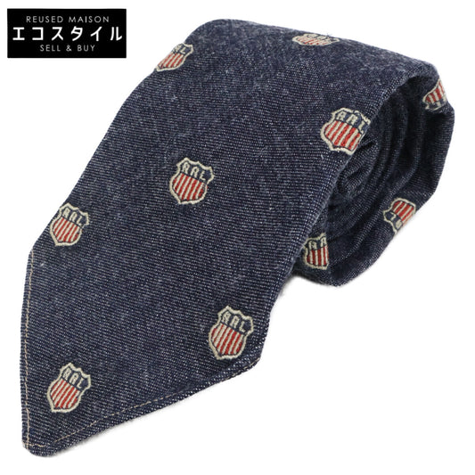RRL Double RL [Excellent Condition] Made in Italy Cotton Shield Embroidered Handmade Denim Tie