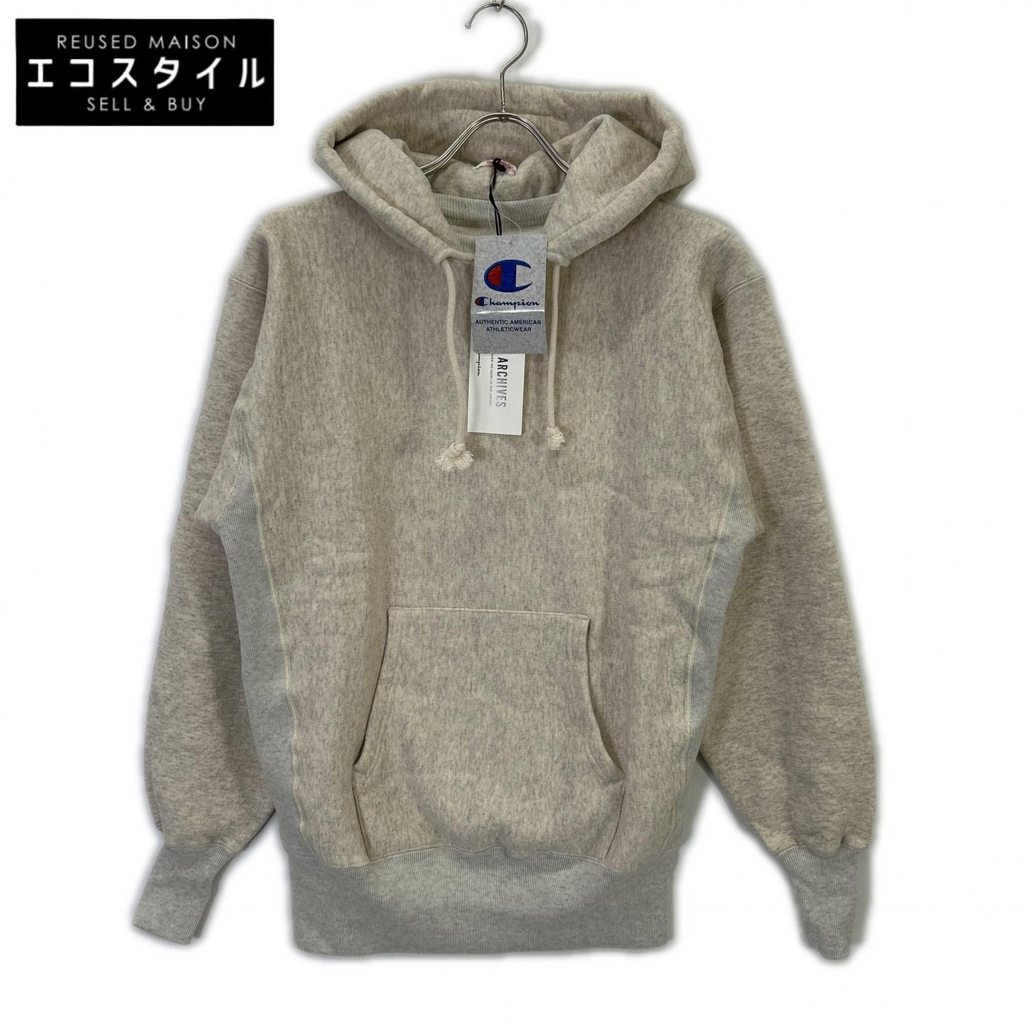 Champion C3-Q131 TRUE TO ARCHIVES Silver Gray Reverse Weave After Hooded Sweatshirt Top