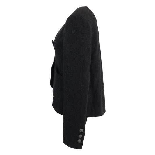 CHANEL シャネル 美品 12AW P44296V12297 ブラック ウールナイロン ツイードノーカラージャケット ジャケット