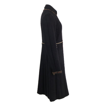 CHANEL シャネル 10年製 P38723W04519 ﾌﾞﾗｯｸ ｳｰﾙｼﾙｸﾂｲｰﾄﾞ 2WAY ｼﾞｯﾌﾟｱｯﾌﾟﾛﾝｸﾞ コート 36