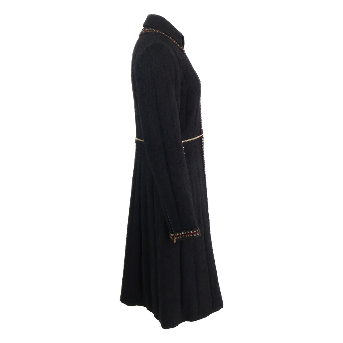CHANEL シャネル 10年製 P38723W04519 ブラック ウールシルクツイード 2WAY ジップアップロング コート