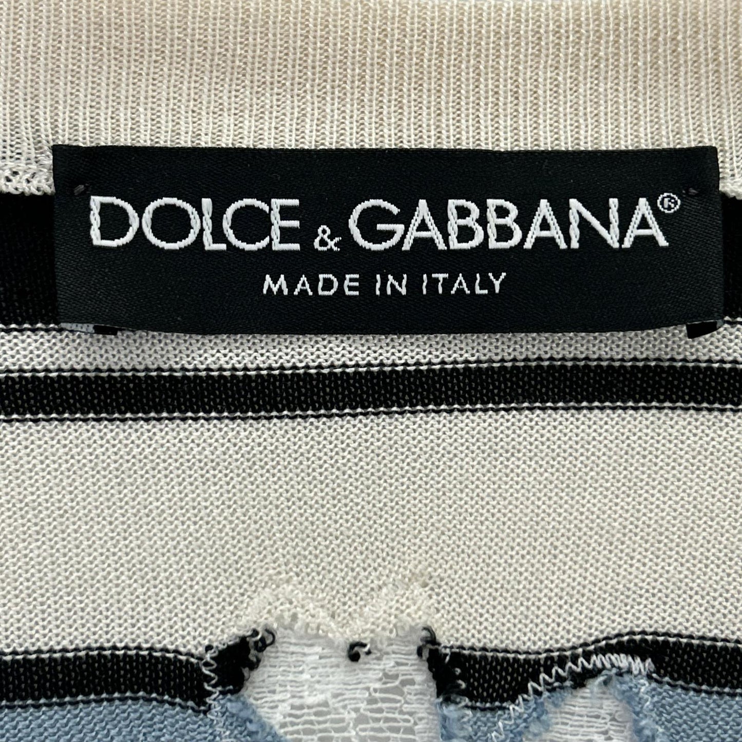 DOLCE&GABBANA Light Blue x Navy x White Border Lace Panel Knit Cardigan Top
