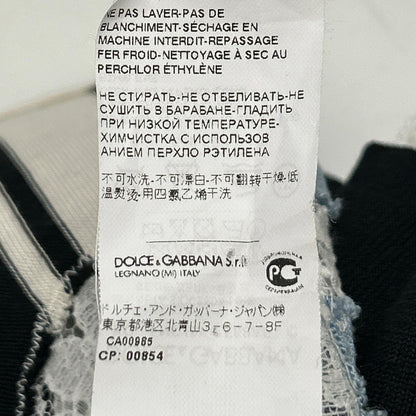 DOLCE&GABBANA Light Blue x Navy x White Border Lace Panel Knit Cardigan Top