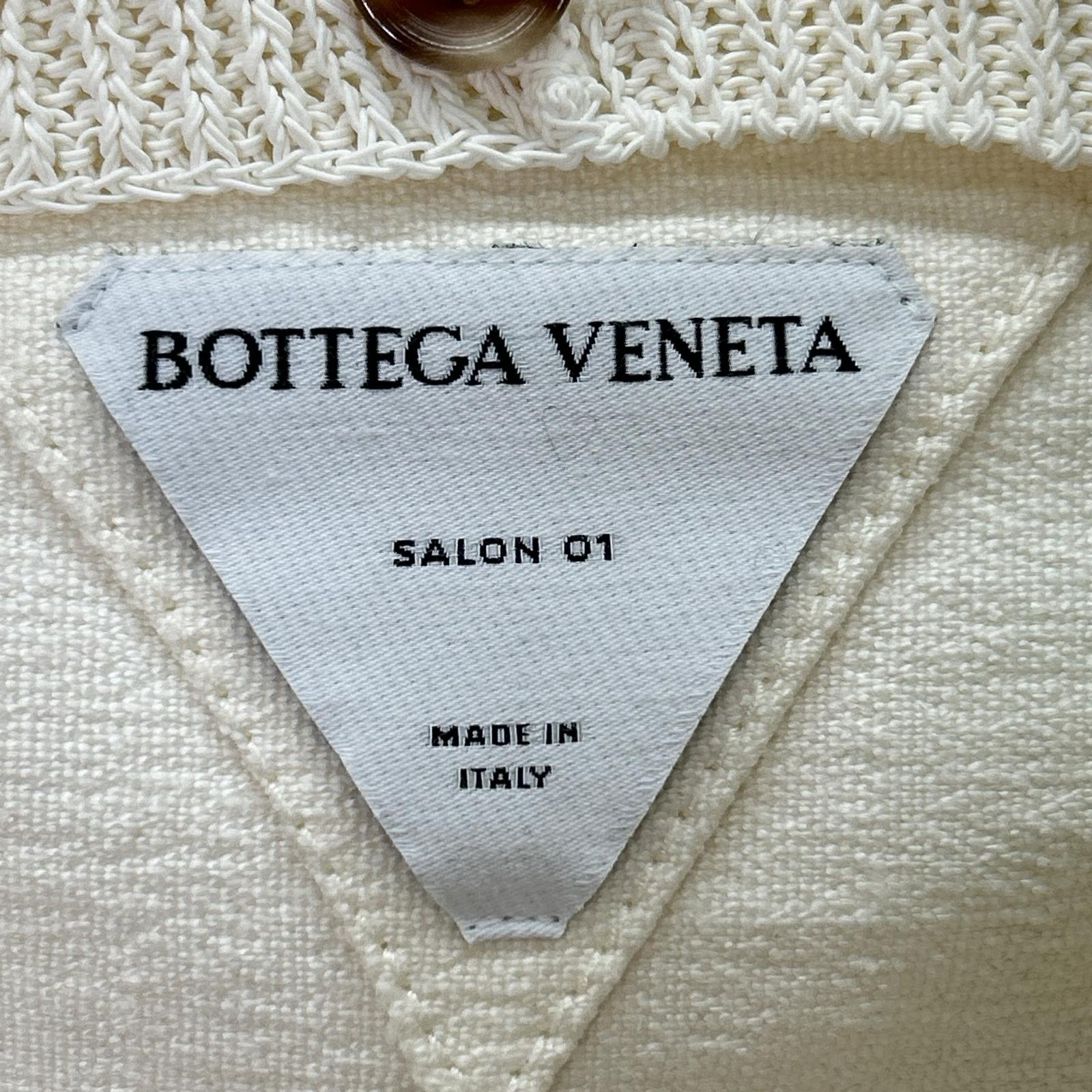 BOTTEGA VENETA 葆蝶家 白色亚麻混纺半拉链网眼针织连衣裙 连衣裙
