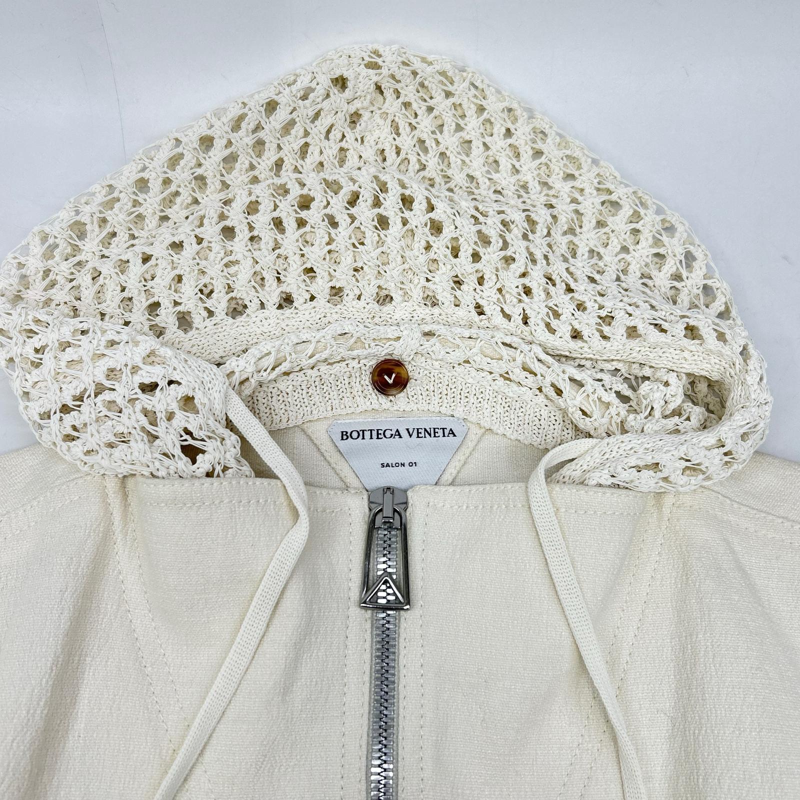 BOTTEGA VENETA 葆蝶家 白色亚麻混纺半拉链网眼针织连衣裙 连衣裙