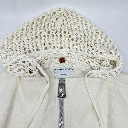 BOTTEGA VENETA 葆蝶家 白色亚麻混纺半拉链网眼针织连衣裙 连衣裙