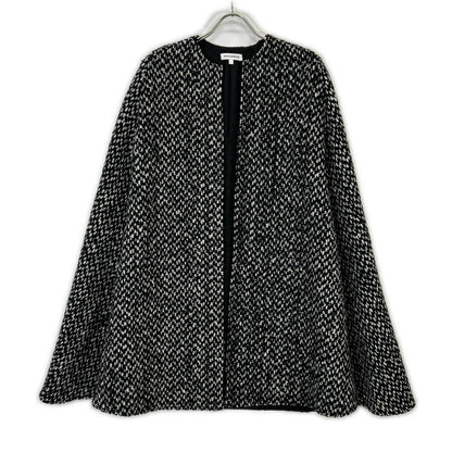 MADISONBLUE MB194-2022 Black x White Wool Mohair Side Slit Collarless Cape Coat Coat 01 (S)