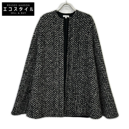 MADISONBLUE MB194-2022 Black x White Wool Mohair Side Slit Collarless Cape Coat Coat 01 (S)