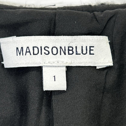 MADISONBLUE MB194-2022 Black x White Wool Mohair Side Slit Collarless Cape Coat Coat 01 (S)