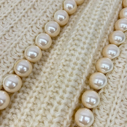 MADISONBLUE MB214-8027 Beige Wool Distressed Buttonless Pearl Knit Cardigan Top