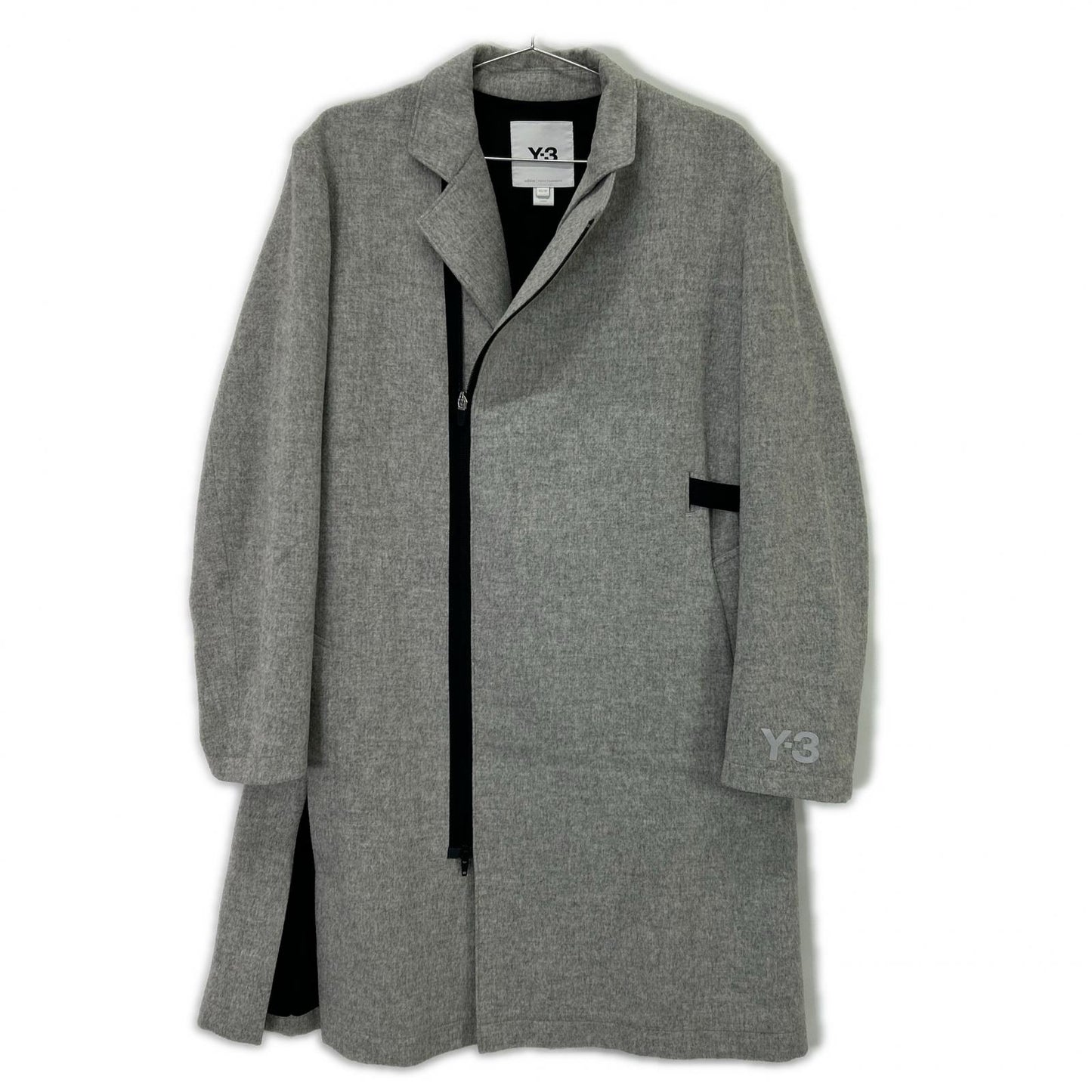 Y-3 GK4388 Grey CH1 Wool Flannel Asymmetrical Long Coat XS