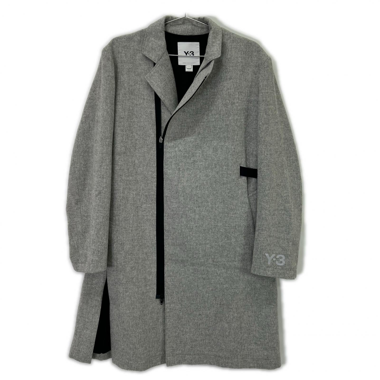 Y-3 GK4388 Grey CH1 Wool Flannel Asymmetrical Long Coat XS