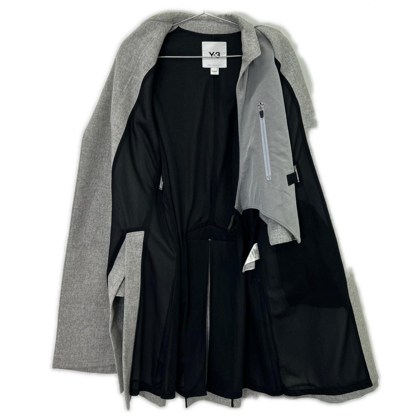 Y-3 GK4388 Grey CH1 Wool Flannel Asymmetrical Long Coat XS