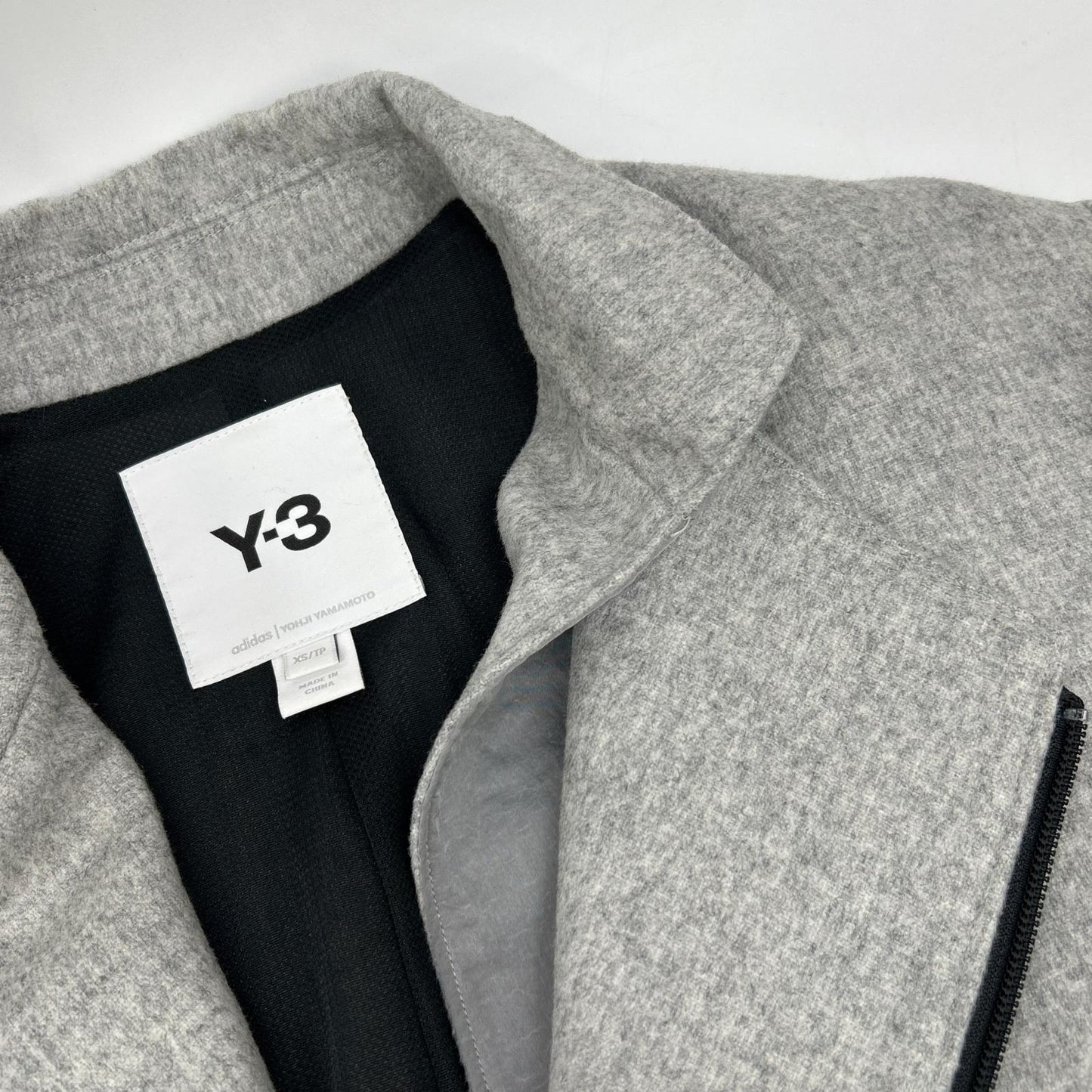 Y-3 GK4388 Grey CH1 Wool Flannel Asymmetrical Long Coat XS