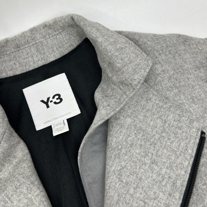 Y-3 GK4388 Grey CH1 Wool Flannel Asymmetrical Long Coat XS