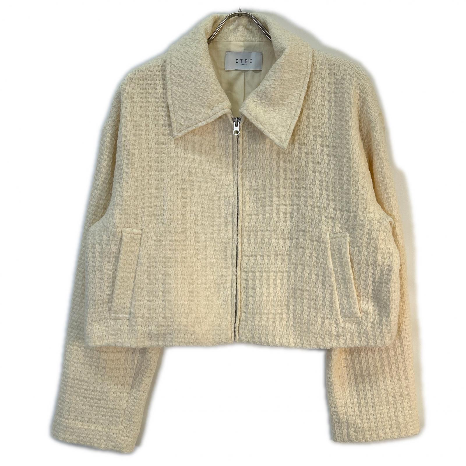 ETRE TOKYO White Stand Collar Tweed Blouson Jacket M Ladies