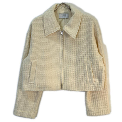 ETRE TOKYO White Stand Collar Tweed Blouson Jacket M Ladies