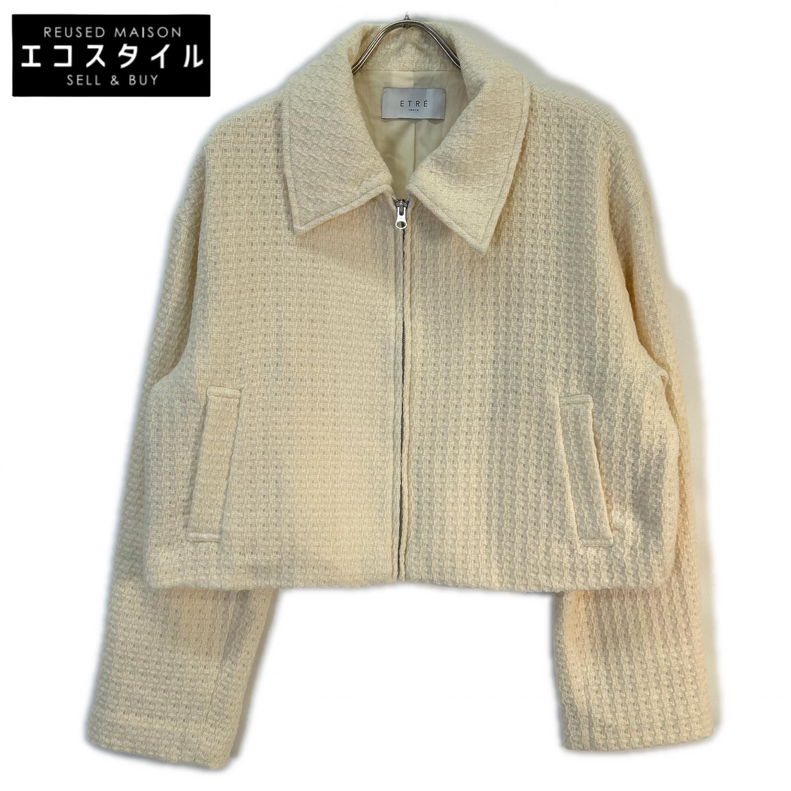 ETRE TOKYO White Stand Collar Tweed Blouson Jacket M Ladies