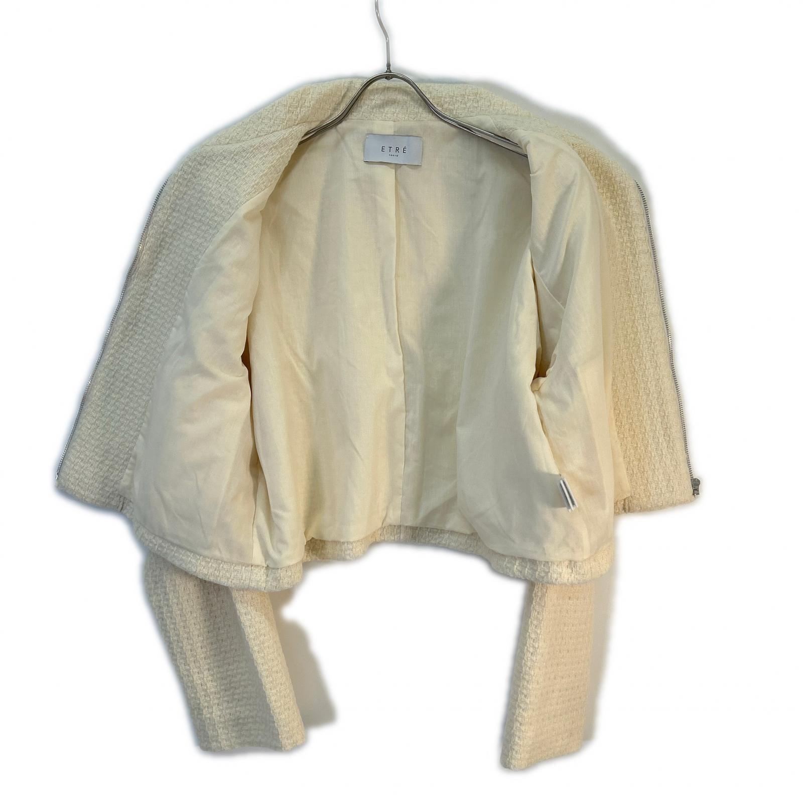 ETRE TOKYO White Stand Collar Tweed Blouson Jacket M Ladies