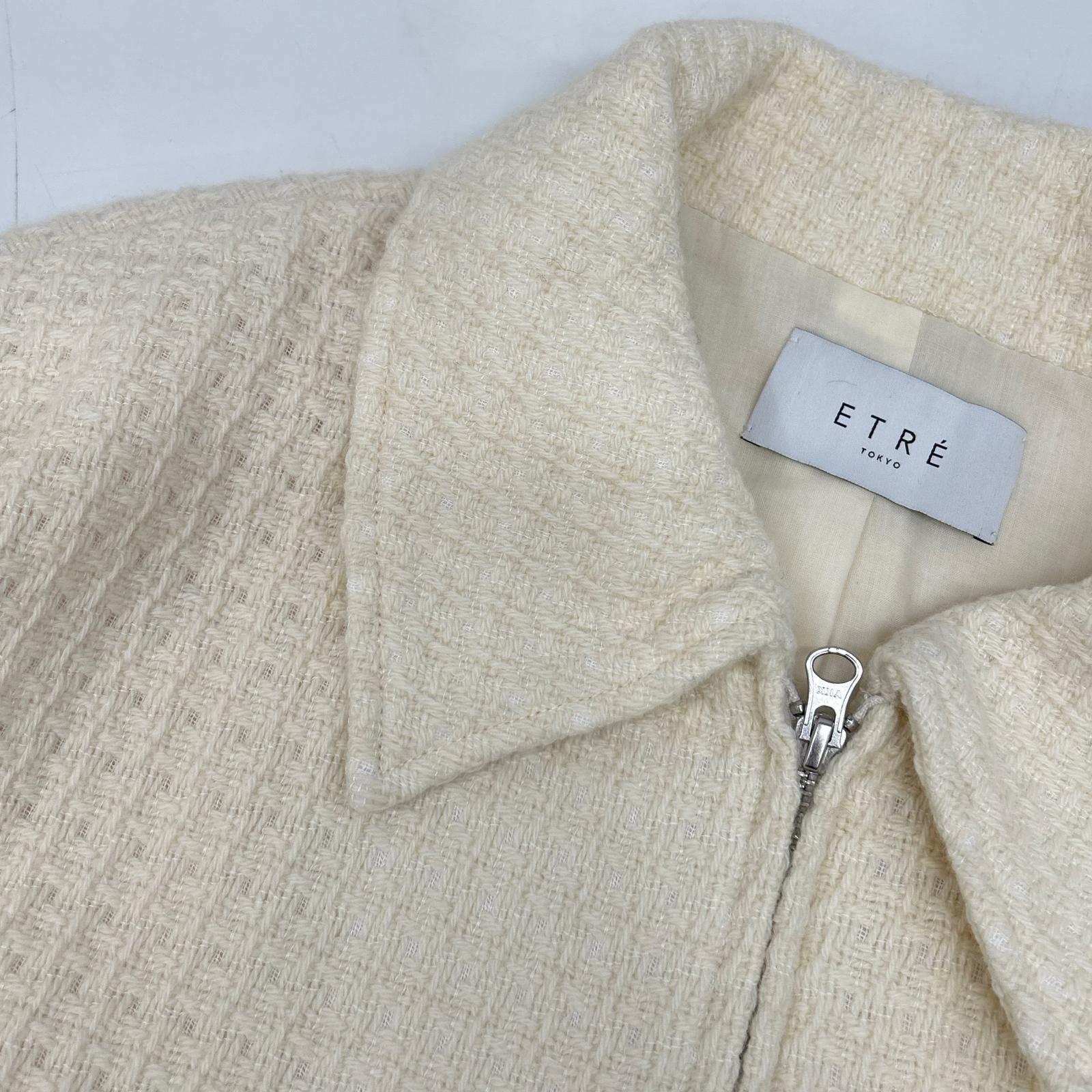 ETRE TOKYO White Stand Collar Tweed Blouson Jacket M Ladies