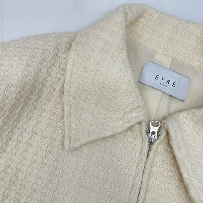 ETRE TOKYO White Stand Collar Tweed Blouson Jacket M Ladies