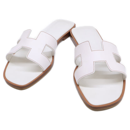 HERMES エルメス 【美品】H021056Z オラン Hモチーフ ボックスカーフ フラット サンダル シューズ
