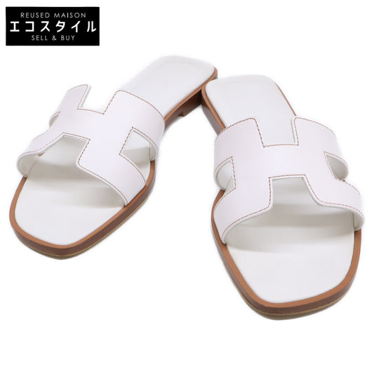 HERMES 【Excellent Condition】H021056Z Oran H-motif Box Calf Flat Sandals Shoes