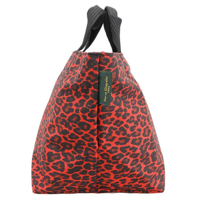 Herve Chapelier Leopard Print Panther Nylon M-Size Tote Bag Ladies Red 1027F Tote Bag