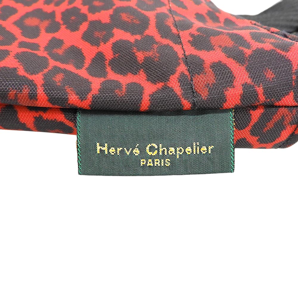 Herve Chapelier Leopard Print Panther Nylon M-Size Tote Bag Ladies Red 1027F Tote Bag