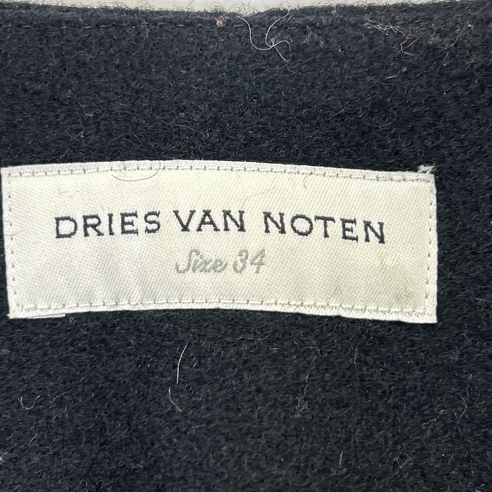 DRIES VAN NOTEN Black Wool Blend Leopard Fur Lining Collarless Long Coat