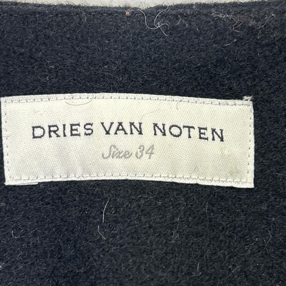 DRIES VAN NOTEN Dries Van Noten Black wool-blend leopard-fur-lined collarless long coat Coat