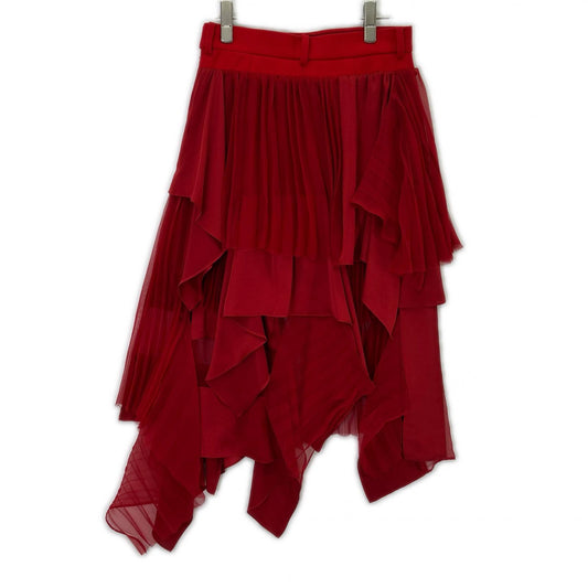 sacai サカイ 22-06384 レッドサテン×プリーツシフォン ミックスアシンメトリースカート/Suiting Mix Skirt スカート