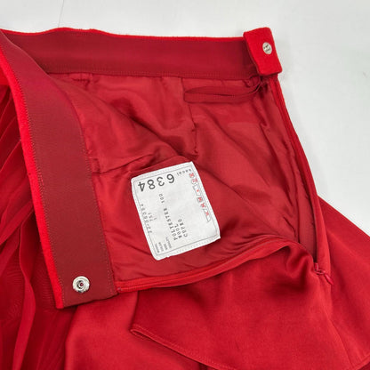 sacai 22-06384 Red Satin x Pleated Chiffon Mix Asymmetrical Skirt/Suiting Mix Skirt