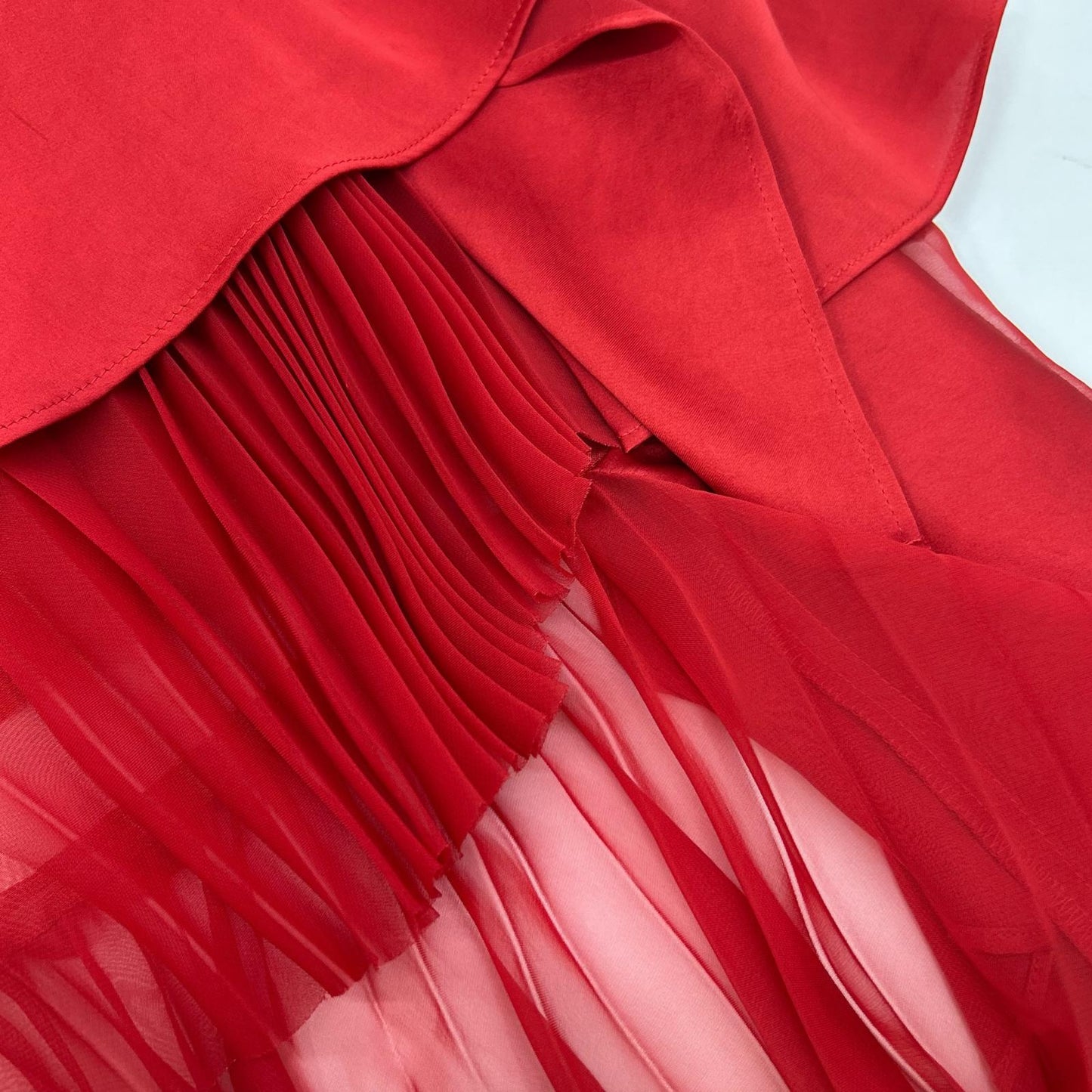 sacai 22-06384 Red Satin x Pleated Chiffon Mix Asymmetrical Skirt/Suiting Mix Skirt