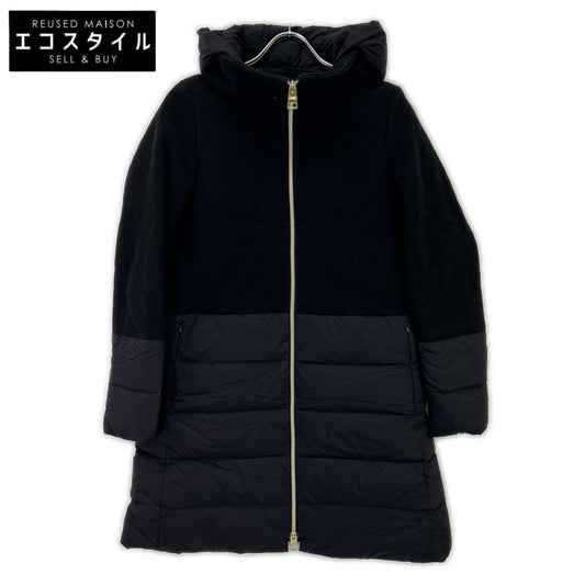 HERNO Herno PI001760D 2023 Black Wool-Panel Hooded Down Coat 40